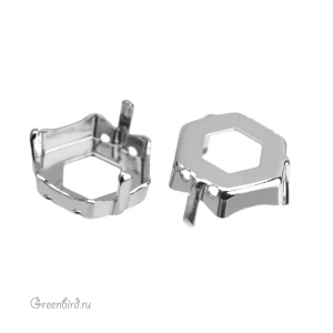 4683 Оправа для Thin Hexagon Fancy Stone 12х13,5 мм, томпак/родий