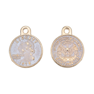 Подвеска "Монетка", золото, белый, 1 шт. (#CN-PN-120)