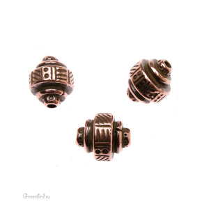Бусина "Этнический бочонок", ант. медь, 1 шт. (#TC-5529)