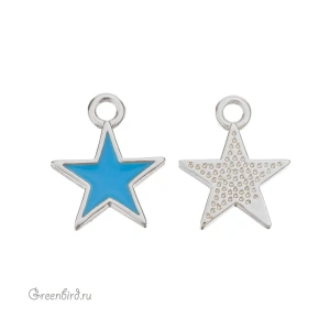 Подвеска с эмалью "Звездочка", родий, голубой, 1 шт. (#SV1701-Pendant-45R)