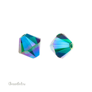 Swarovski 5328 Биконус 8 мм, изумруд радужный 2X (#205AB2), 1 шт.