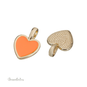 Подвеска с эмалью "Сердечко", золото, оранжевый, 1 шт. (#SV1701-Pendant-27