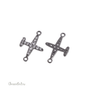 Коннектор с фианитами "Самолет", gunmetal, 1 шт. (#SVA-FIAN-1011T)