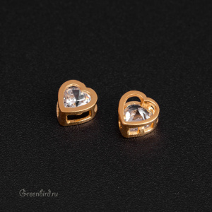 Коннектор с фианитом "Сердце", золото, 1 шт. (K724), Корея