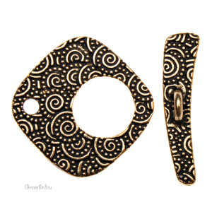 Тоггл "Спирали" квадрат, ант. золото, 1 шт. (#TC-6145)