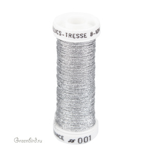 Металлизированная нить Tresse #8 AVAS, серебро, 10 м (#8-001)