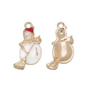 Подвеска с эмалью "Снеговик с метлой", золотистый, 1 шт. (#CN-PN-241)