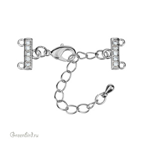 Замок-лобстер с удлинителем и коннекторами с фианитами, родий (#SV1701-JF-06R)