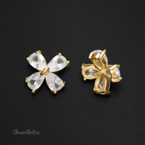 Подвеска-шапочка для вклеивания с фианитами "Цветок", золото, 1 шт. (#SVA-FIAN-846LG)