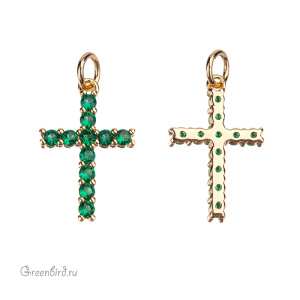 Подвеска "Крестик" с фианитами, золото, Emerald (#SVA-FIAN-063G)