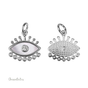 Подвеска "Глазик", перламутр, фианиты, родий, Crystal (#SVA-FIAN-148R)