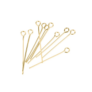 Пины жесткие с колечком 30 мм, золото, 10 шт. (#P03G)