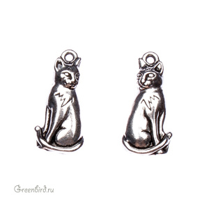 Подвеска "Сидящая кошка", ант. серебро, 1 шт. (#TC-2159)
