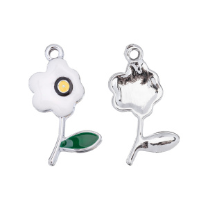 Подвеска с эмалью "Цветок", родий, белый, 1 шт. (#CN-PN-059)