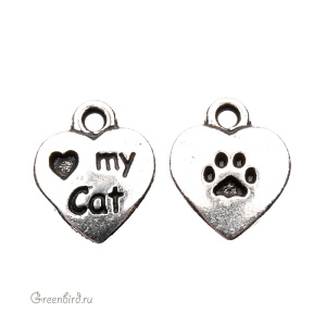 Подвеска "Люблю свою кошку", ант. серебро, 1 шт. (#TC-2199)