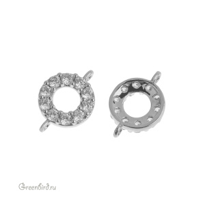 Коннектор с фианитами "Круг", родий, 1 шт. (#SVA-FIAN-1005R)