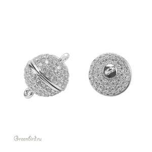 Магнитный замок "Шар" с фианитами, родий (#SVA-JB-01R)