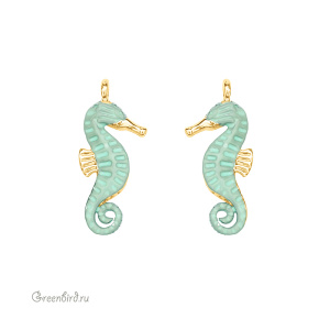 Подвеска "Морской конек" 22 мм, эмаль, светло-зеленый, золото, 1 шт. (#SV1701-Pendant-94G)