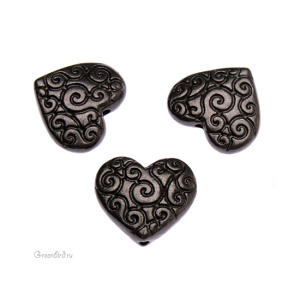 Бусина "Завитки" сердце, gunmetal, 1 шт. (#TC-5672)