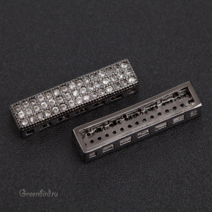 Коннектор для шнуров с фианитами "Планка", gunmetal, 1 шт. (#SVA-FIAN-1165T)