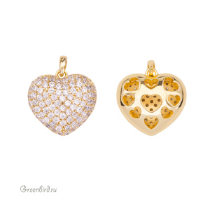 Подвеска "Сердечко" с фианитами 14 мм, золото (#SVA-FIAN-098G)