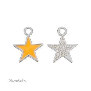 Подвеска с эмалью "Звездочка", родий, оранжевый, 1 шт. (#SV1701-Pendant-62R)