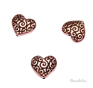 Бусина "Завитки" сердце, ант. медь, 1 шт. (#TC-5672)