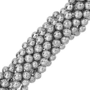 Бусины лава 10 мм, круглые, серебристый, нить (#SVA-SL-06)