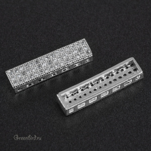 Коннектор для шнуров с фианитами "Планка", родий, 1 шт. (#SVA-FIAN-1165R)