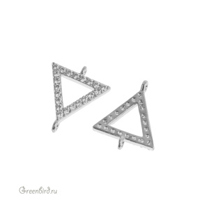 Коннектор с фианитами "Треугольник", родий, 1 шт. (#SVA-FIAN-1004R)