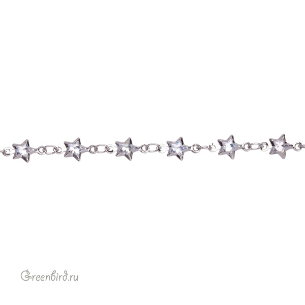 Цепочка с фианитами "Звезда", родий, 10 см (SVA-Chain-204R)