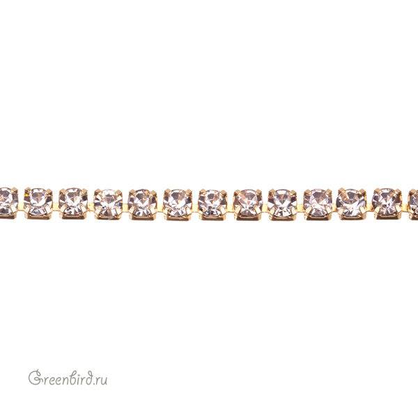Цепочка со стразами 2 мм, Crystal, золото, 10 см (#RCH-30G)
