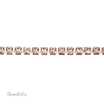Цепочка со стразами 2 мм, Crystal, золото, 10 см (#RCH-30G)