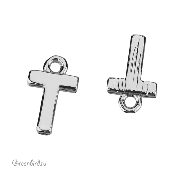 Подвеска буква "T", родий, 1 шт. (#SVA-LR-T)