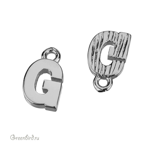 Подвеска буква "G", родий, 1 шт. (#SVA-LR-G)