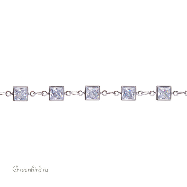 Цепочка с фианитами "Квадрат", родий, 10 см (SVA-Chain-202R)