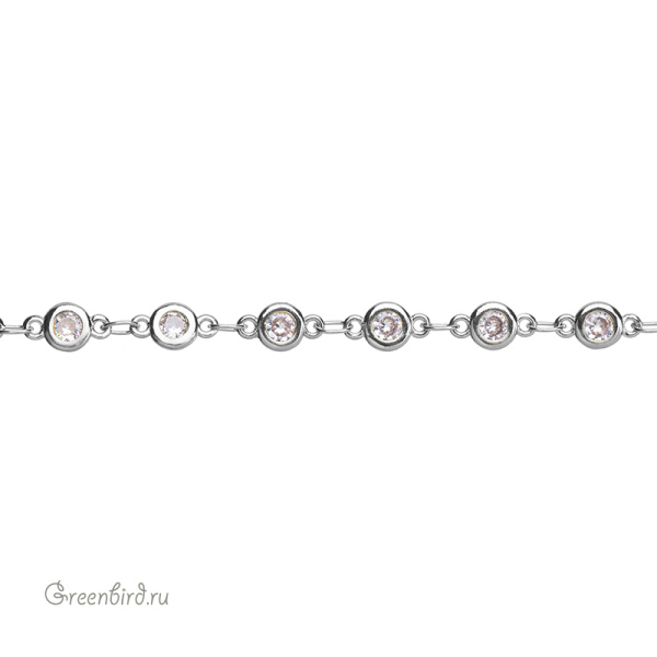 Цепочка с фианитами "Шатон", родий, 10 см (SVA-Chain-203R)